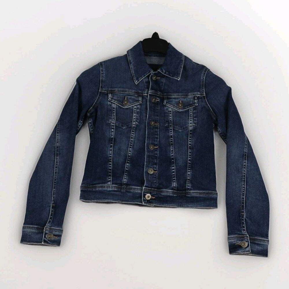 AG Adriano Goldschmied Mirah Denim Jacket Women Small Blue Stretch Jean Trucker - Picture 3 of 8